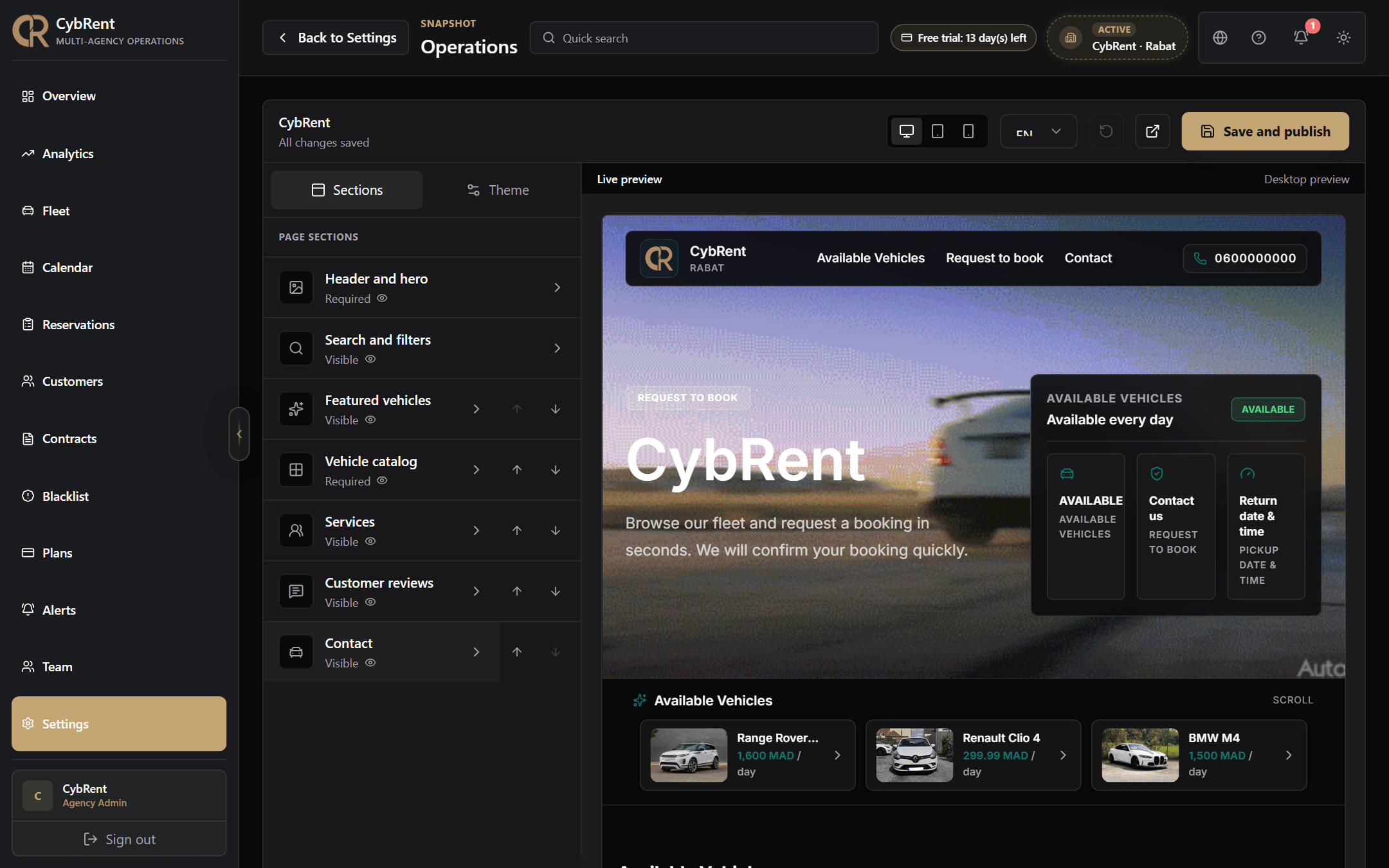 Studio portail CybRent avec aperçu live